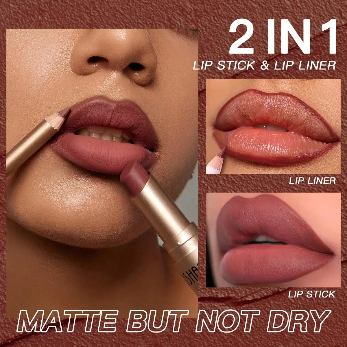 USHAS 12-Color Matte Lipstick & Lip Liner Set – Long-Lasting