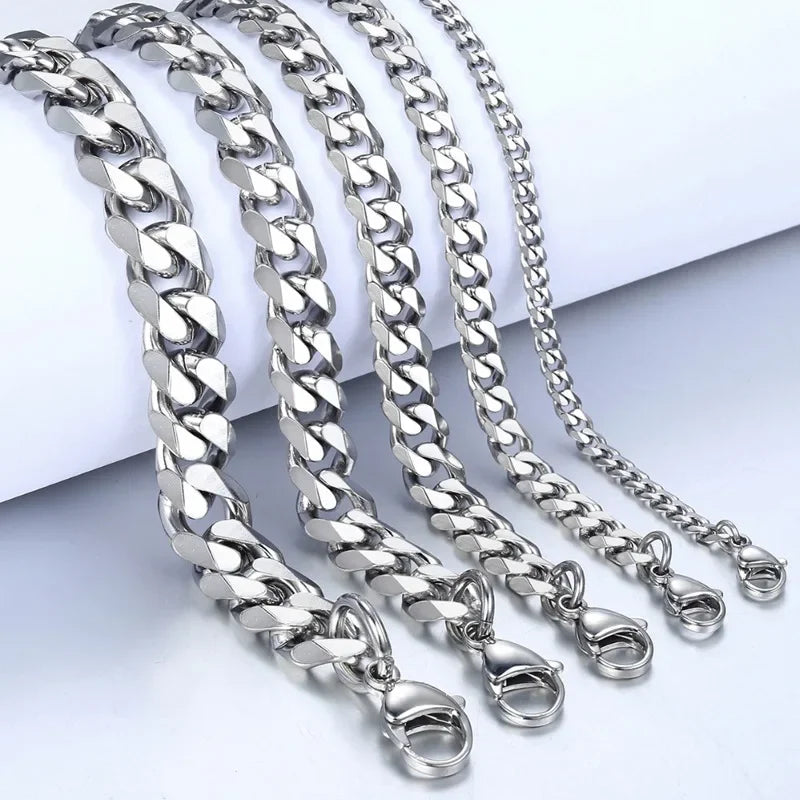 New Trendy Cuban Chain Men Bracelet Classic Stainless Steel 3/5/7/9mm Width Chain Bracelet For Men Women Jewelry Gift Oasis Select