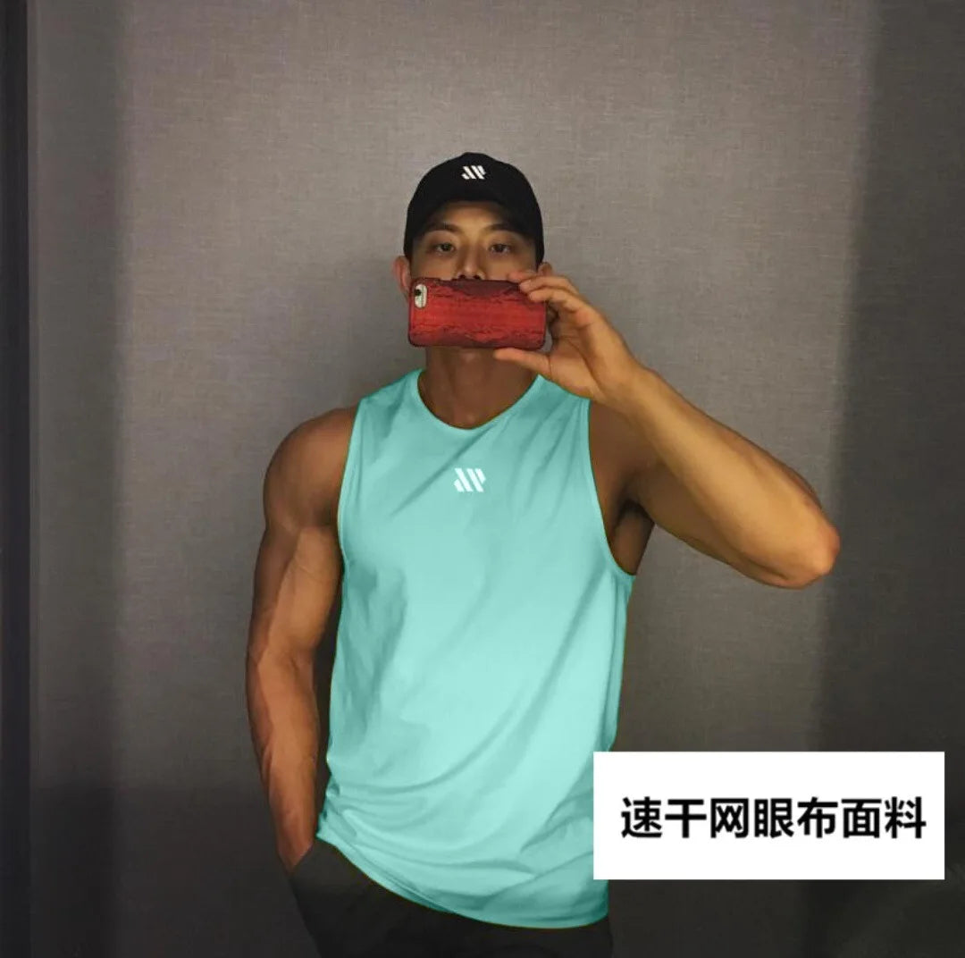 Mannen Bodybuilding Tank Tops Gym Workout Fitness Mouwloos Shirt Running Kleding Stringer Singlet Zomer Toevallige Vest for Men Oasis Select Light blue XXL