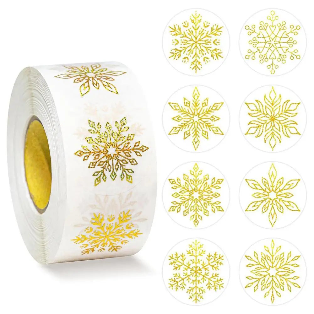 500Pcs snowflakes Stickers Glitter Round Tags Stickers for kids Gift Baking Package Envelope Decor Stationery Labels Decal Oasis Select Gold 500Pcs