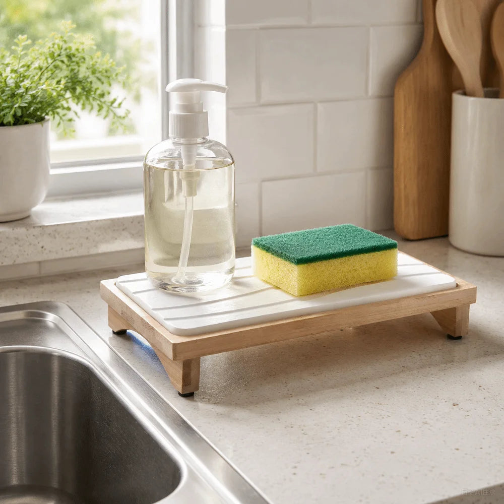Diatomaceous Earth Drain Mat | Quick-Dry Stone Tray & Bamboo Rack