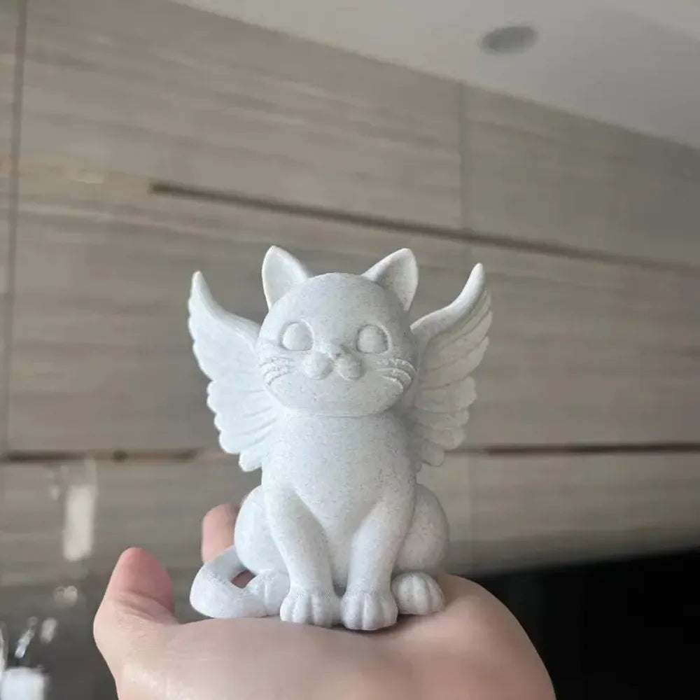 Sweet Angel Cat Figurine Winged Kitten Statue Cute Animal Pet Memorial Ornaments for Home Office Desk Bedroom Garden Decor Gifts Oasis Select Angel Cat Marble 9xx9x5.9cn
