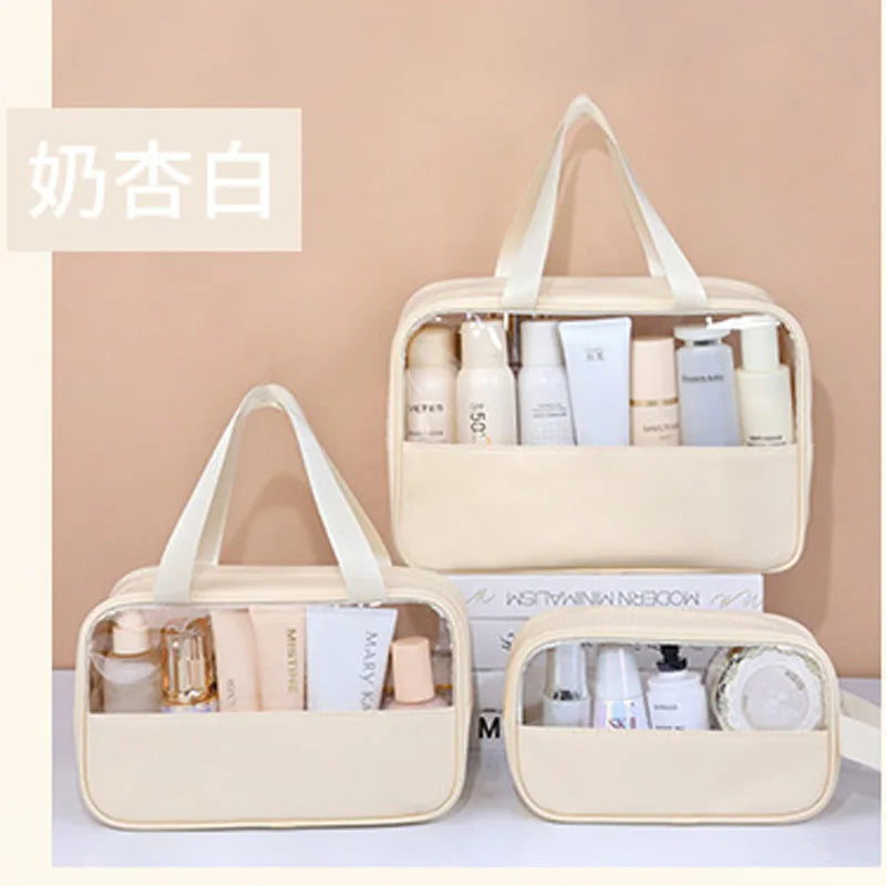 Portable Travel Cosmetic Bag Women Transparent Makeup Bag Large-Capacity Bath Wash Bags Multifunction Waterproof Storage Case Oasis Select Beige 3pcs