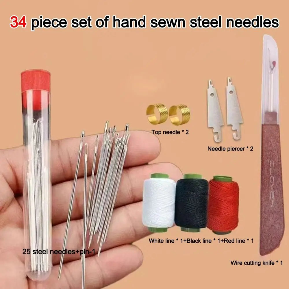 34Pcs/Set Stainless Steel Sewing Kit with Top Needle Easy Sewing Quilt Sewing Needle Needle-Threader DIY Apparel Sewing Supplies Oasis Select