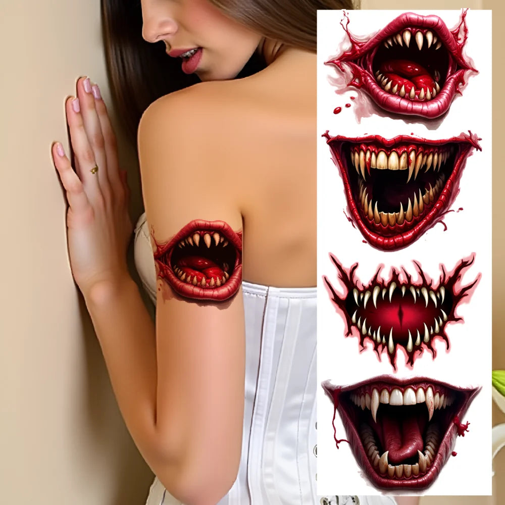 12-Pack Halloween Temporary Tattoos – 3D Waterproof Body Stickers