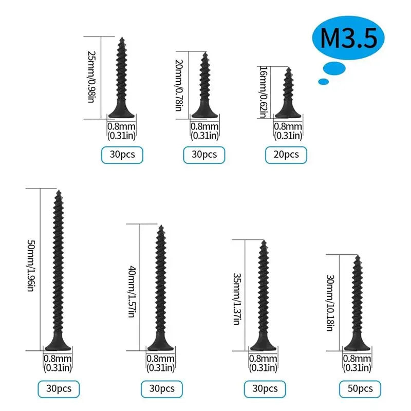 LIKE WISH 220Pcs Carbon Steel M3.5 Flat Head Screw Set, Essential Assortment Kit For Cross Screw Self-Tapping Oasis Select