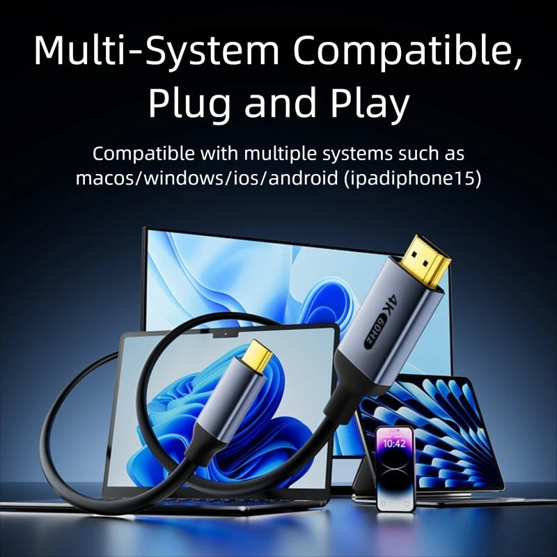 4K Type-C To HDMI Cable 4K@60Hz 2K@120Hz Type C HDMI Cables HDMI-Compatible Converter Adapter For Thunderbolt 3/4 Laptop TV Oasis Select