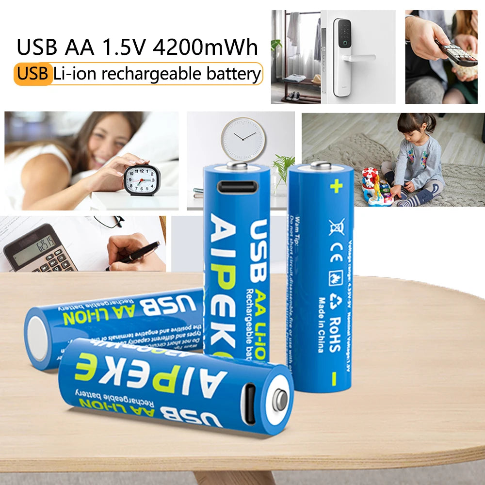 AIPEKE Aa Rechargeable Batteries 4200mWh triple aaa rechargeable batteries 1.5V 1000mWh,USB-C Charging for Remote Control Mouse Oasis Select