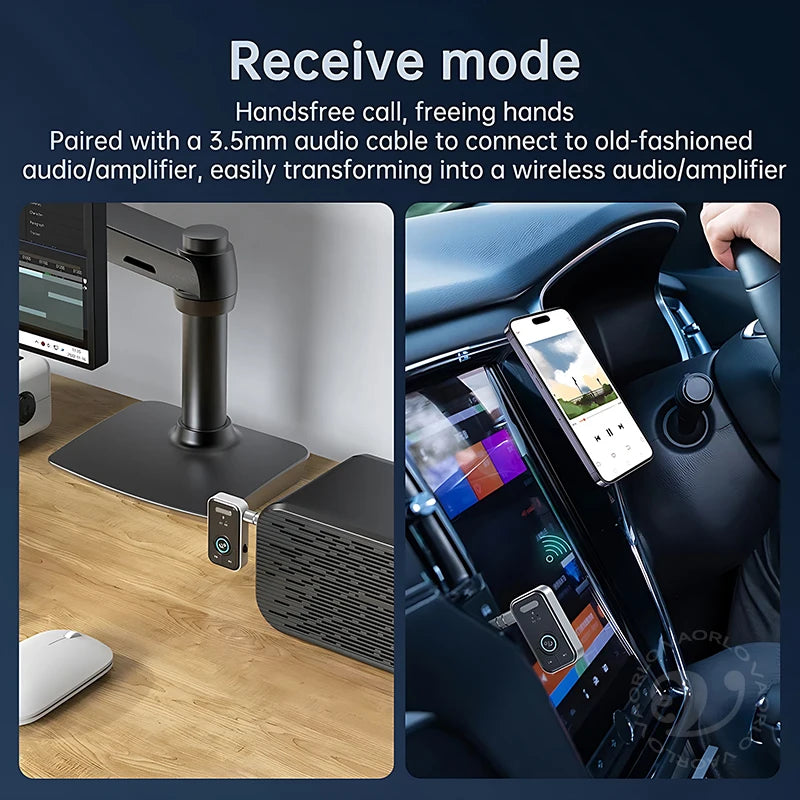 Upgraded Bluetooth 5.4 Car AUX Audio Adapter HiFi Stereo Music Wireless Receiver Transmitter 3.5MM With Mic Calling For Car Kit Oasis Select