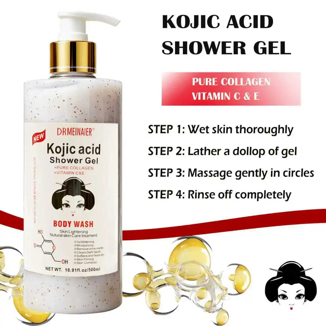 Kojic Acid Body Wash 500ml – Brightening Deep Cleansing Shower Gel