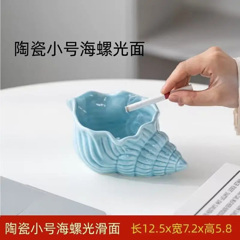 Romantic Ashtray Home Living Room Office Ceramic Conch Handicrafts Oasis Select S blue conch