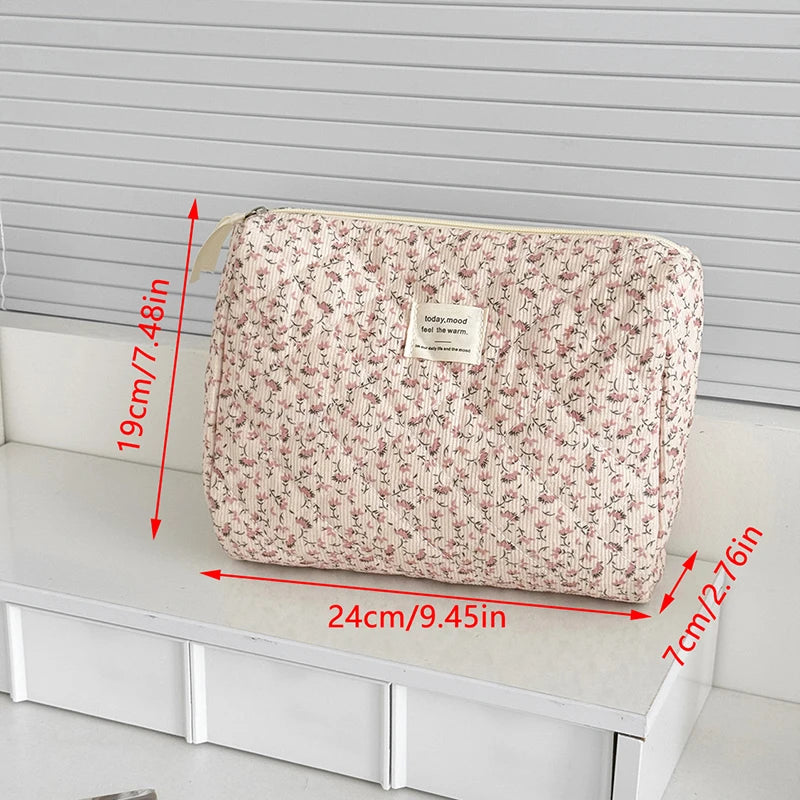 Corduroy Floral Cosmetic Bag – Pink Flower Makeup Pouch