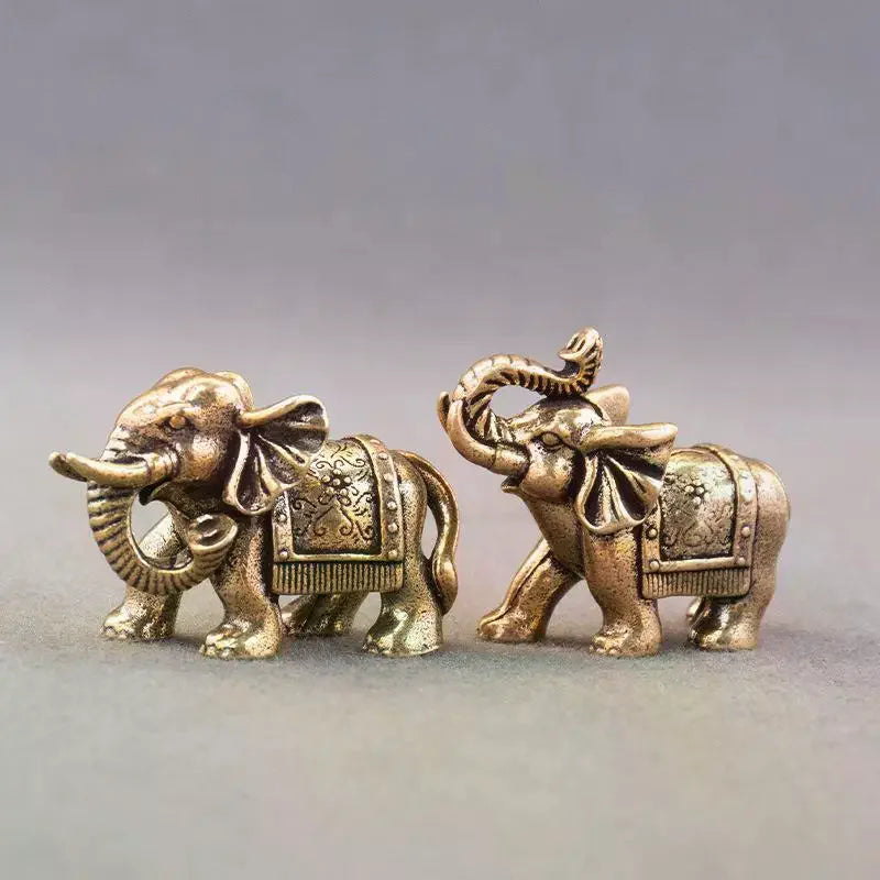 Copper Lucky Elephant Small Ornaments, Brass Blessing, Miniature Figurine, Antique Bronze Animal Statue Oasis Select