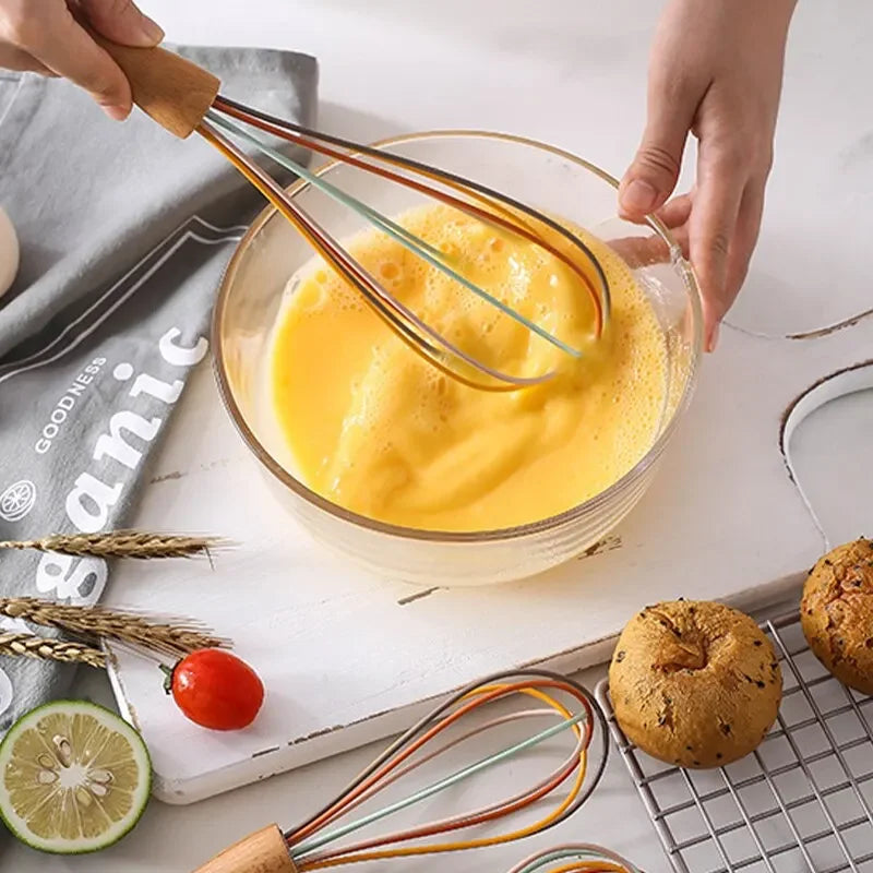 Kitchen Stainless Steel Whisk Creamer Semi-automatic Rotary Whisk Beech Wood Vase Handle Hand Mixer G041 Oasis Select