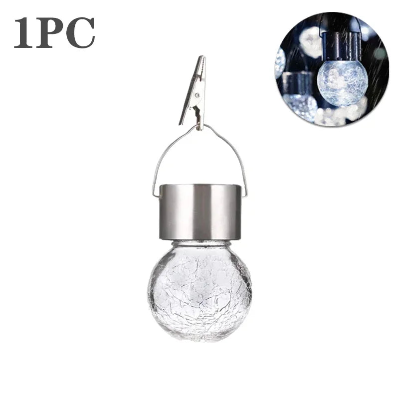 1/3/5PCS Solar Powered Outdoor Hanging Lights Colorful LED Cracked Glass Ball Design Waterproof Pathway Lantern for Garden Decor Oasis Select White-1PC