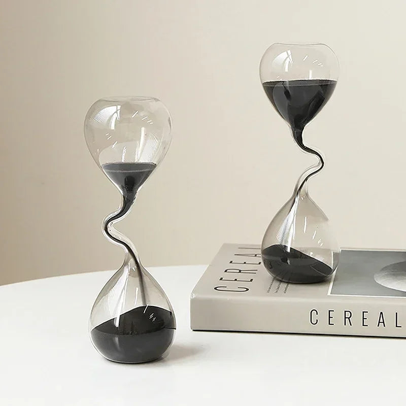 Curve Design Black Hourglass Modern Style Home Decor Accessories Glass Craft Simple Interior Table Ornament Aesthetic Sand Clock Oasis Select
