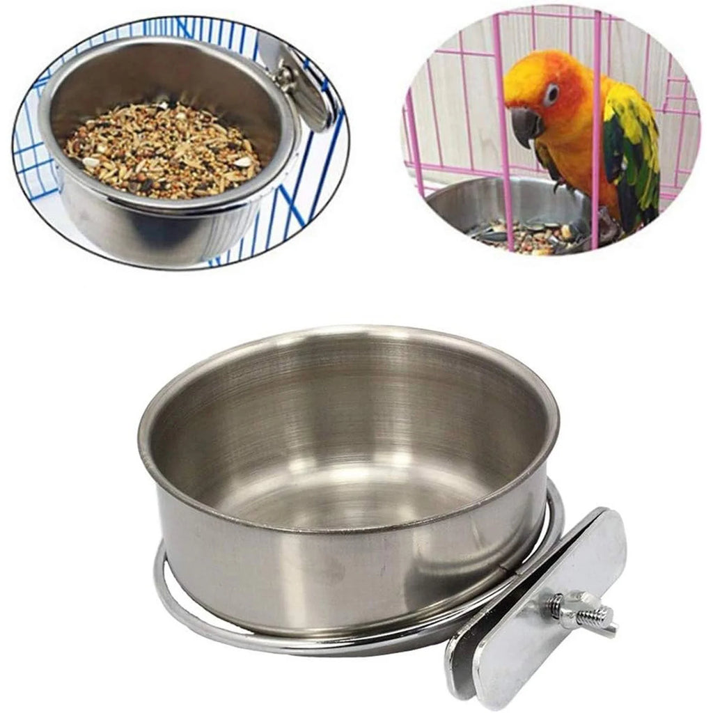 6-Pack Stainless Steel Clamp-On Bird Feeder Bowls for Cages Pet Feeder Bowl Set Oasis Select