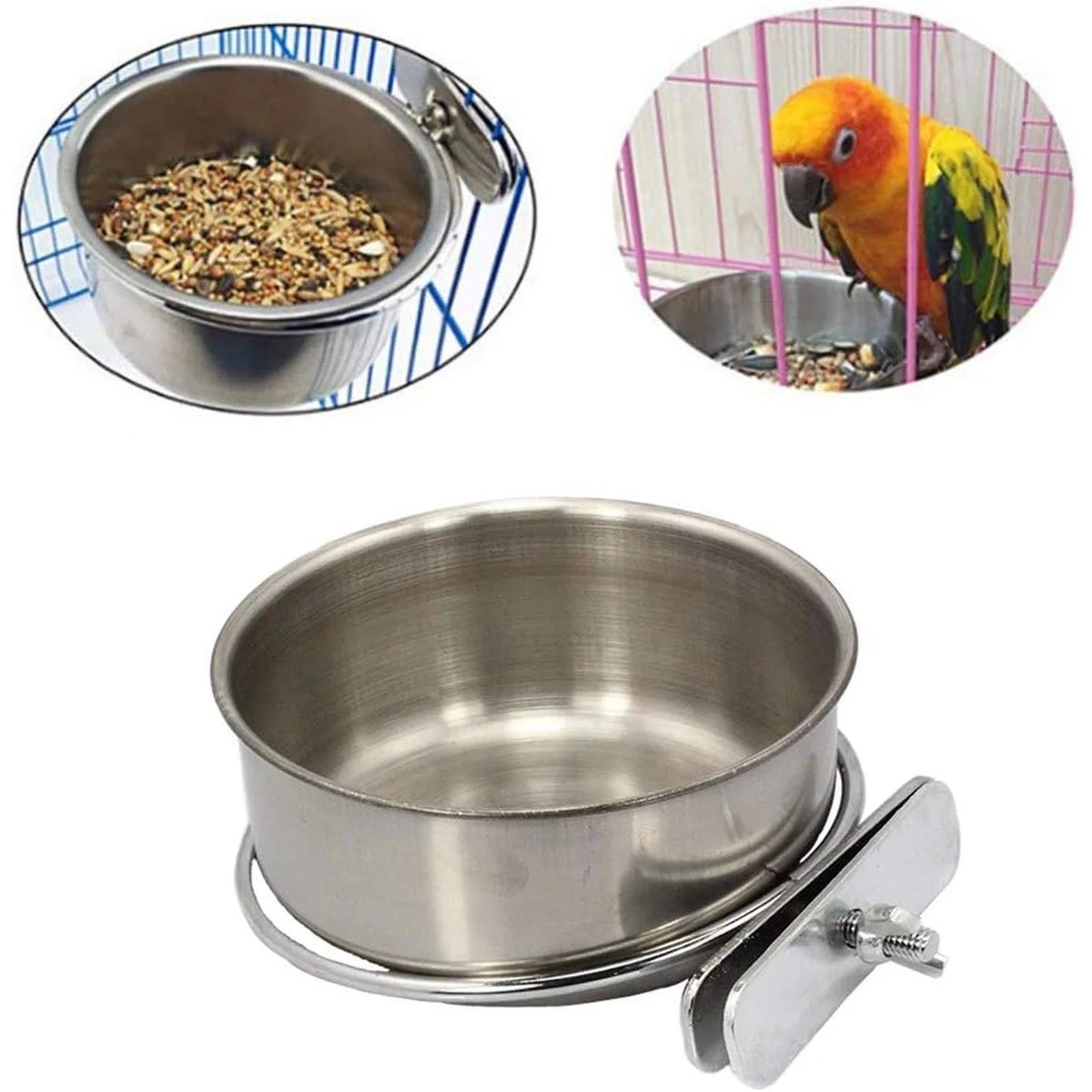 6-Pack Stainless Steel Clamp-On Bird Feeder Bowls for Cages Pet Feeder Bowl Set Oasis Select