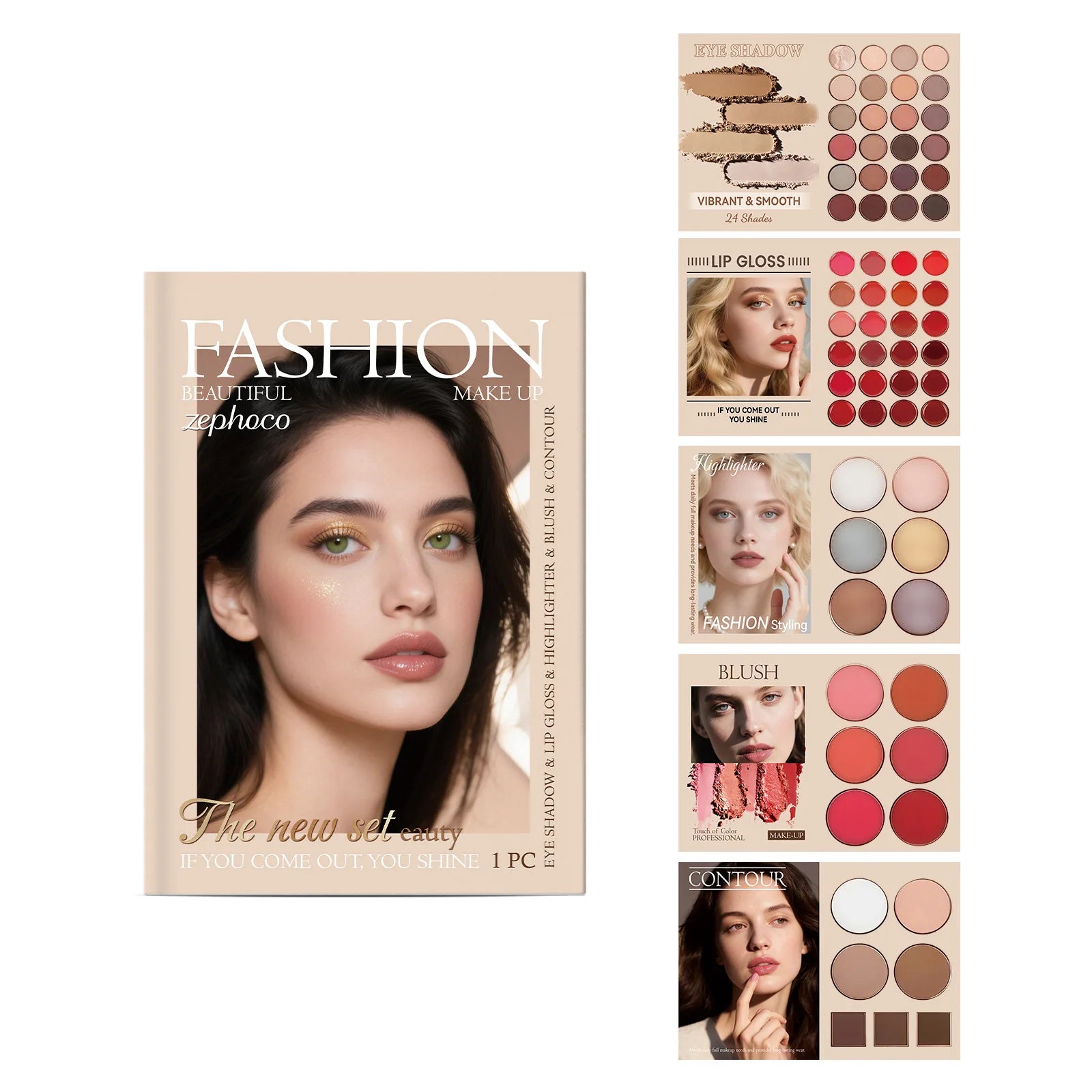 All-in-One Makeup Cosmetic Set Eyeshadow Palette Lip Gloss Blush Contour High Pigment Long-Lasting Stunning Daily Looks Oasis Select 1set boxed