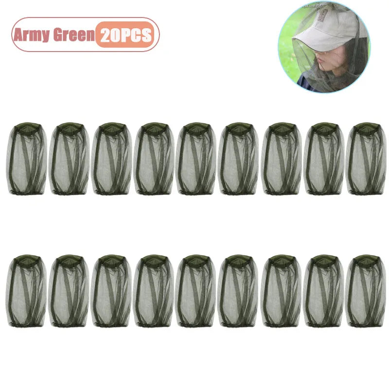 Outdoor Mesh Sun Hat with Face Shield Insect Proof Mosquito Net Cap for Fishing Beekeeping Breathable for Men Women Oasis Select Army Green-20PCS