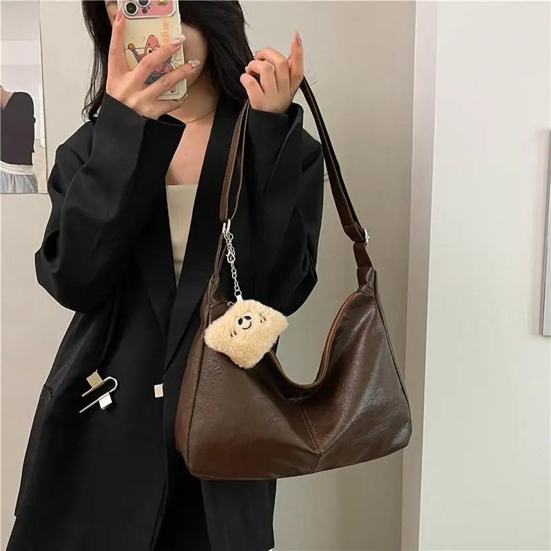 Retro PU Leather Shoulder Bag – Large Capacity Women's Tote