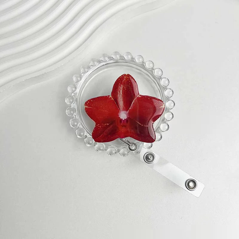 Flower Acrylic Bag Charm | Alligator Clip Retractable ID Holder Bag Charm Accessory Oasis Select A9