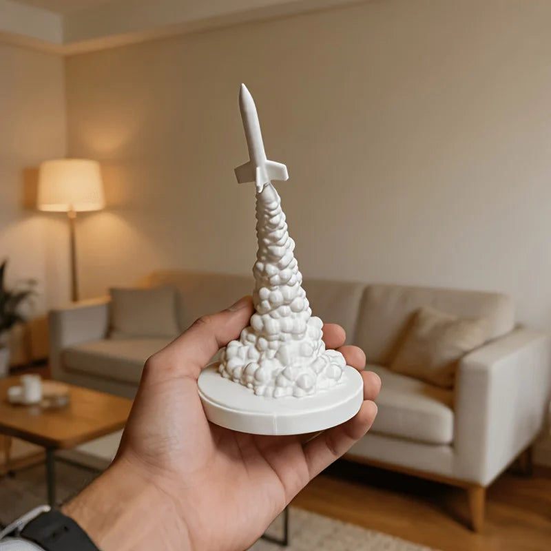 Rocket Launch Figurine 3D Printing Modern Space Theme Statue cool Rocket with Smoke Ornaments for Home Office Desktop Decor gift Oasis Select