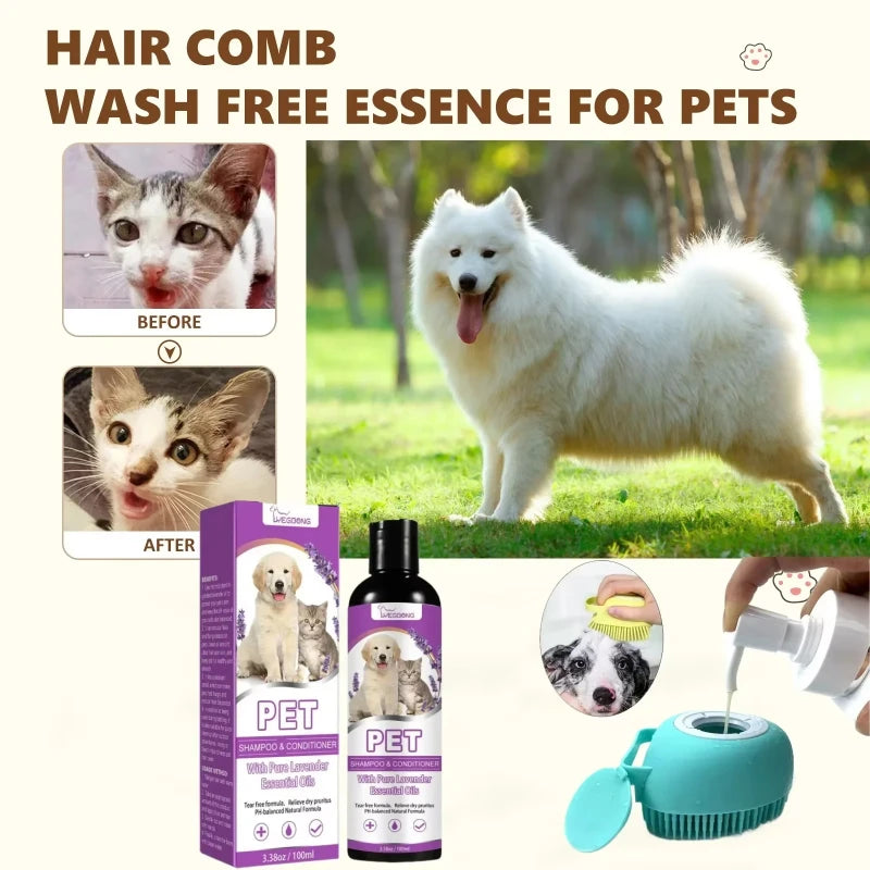 Pet Shampoo and Conditioner with Pure Lavender Essential Oils Tear Free Formula for Dogs andCats pH Balanced Gentle Groom 100ml Oasis Select