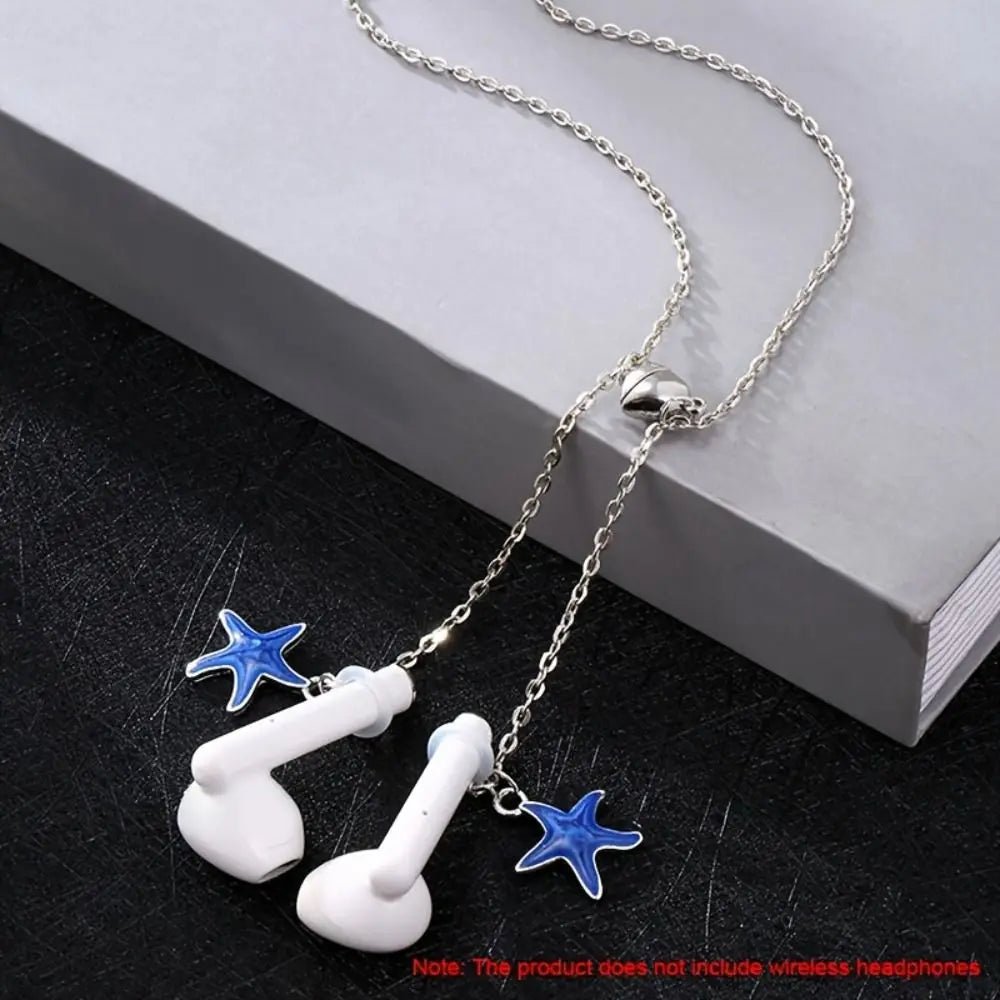 Wireless Earphone Anti-loss Necklace Women's New Design Sense Hanging Neck Wireless Earphone Anti-loss Magic Earphone Chain Oasis Select blue-starfish