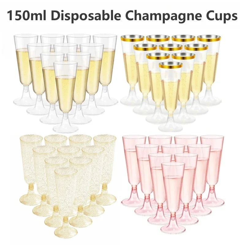 50pcs Champagne Flutes Cups Disposable Plastic Wine Glasses Clear Toasting Glasses Cocktail Cups for Bar Weddings Party Oasis Select