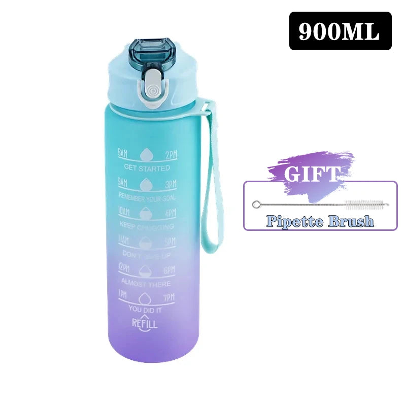 900/1000ml Sports Bottle with Time Scale Outdoor Gradient Color Sports Bottle Portable Fitness Motivational Straw Mug BPA Free Oasis Select Green 900-1000ml