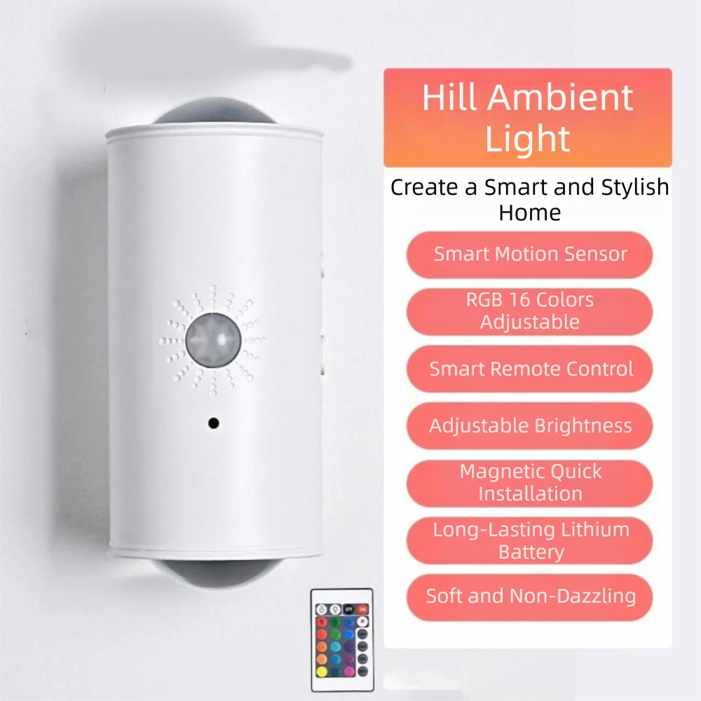 16-Color RGB Motion Sensor Wall Lamp | Rechargeable Night Light