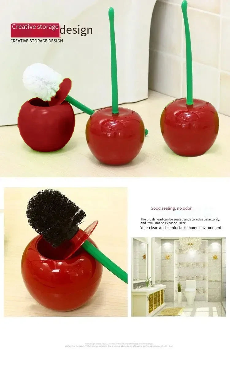 1pc Red Toilet Brush Creative Lovely Cherry Shape Lavatory Toilet Brush Holder Set Toilet Holder Bathroom Accessories Oasis Select