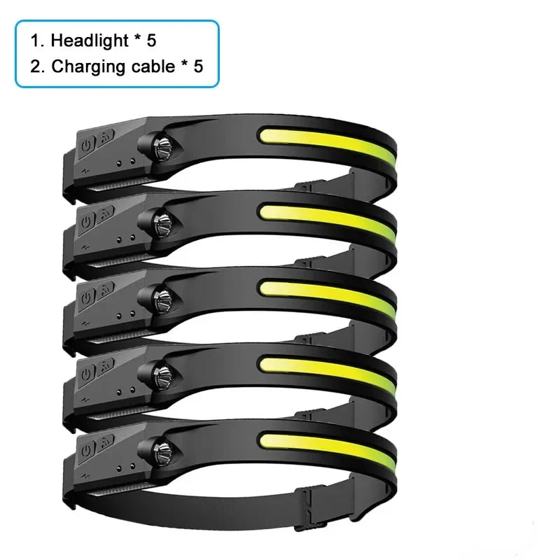 KDULIT 1~20Pack LED Sensor Headlamp Built-in Battery USB Rechargeable Waterproof Head Torch Outdoor Camping Fishing Headlight Oasis Select 5pcs