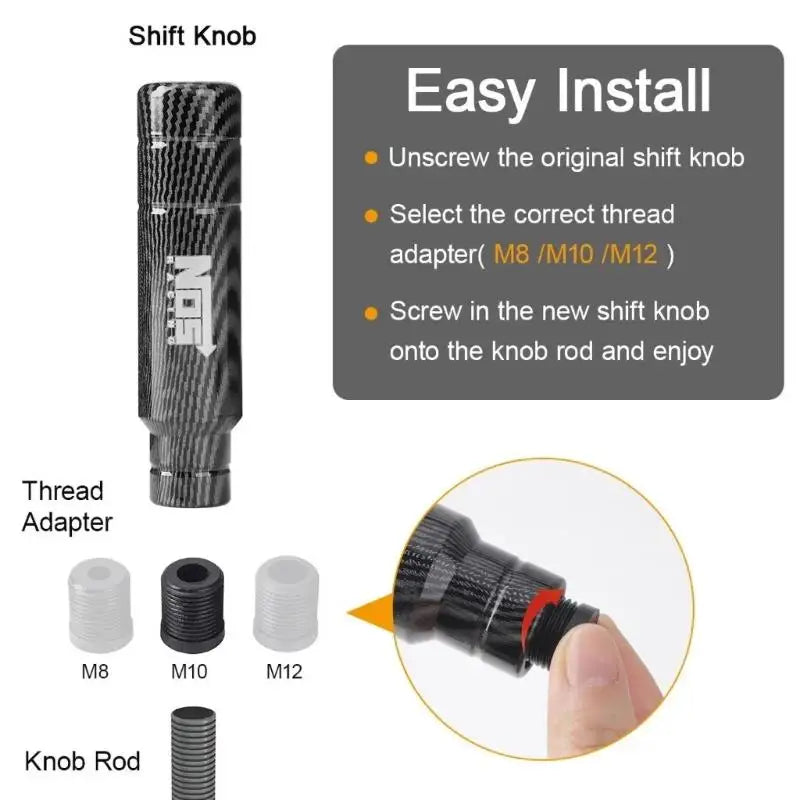 Carbon Black 5 SPEED Universal 90MM 130MM Gear Shift Knob Manual Transmission Aluminum Shifter Lever Knob Oasis Select