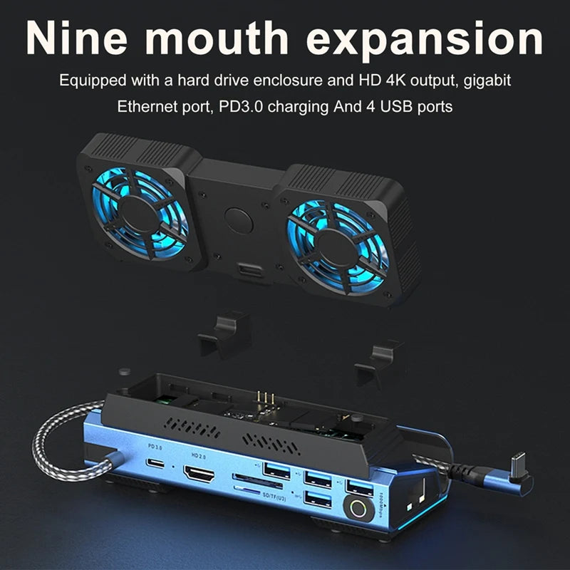 WISH 10-In-1 Type-C Game Docking Station For Steam Deckrog Ally/Switch M.2 Pcie Nvme Hard Disk Box,USB C HUB 4K60HZ Dual Fan Oasis Select
