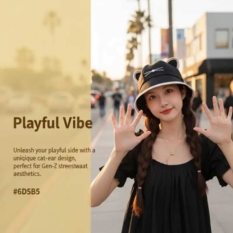 Cat Ear Bucket Hat Women Sunhat uv차단 шляпа женская от солнца Gorros para el sol de mujer Wide Brim Cap Oasis Select