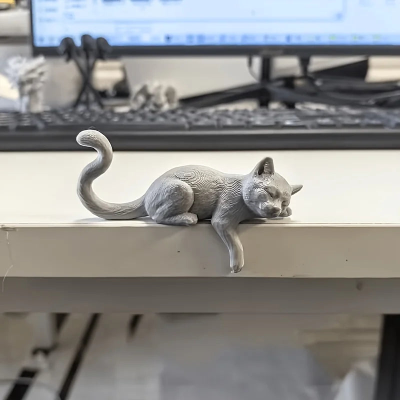 Sleeping Cat Mini Figurine 3D Printed Cute Kitty Ornament Computer Screen DecorDollhouse Miniature Desktop Decor Home Decor Gift Oasis Select