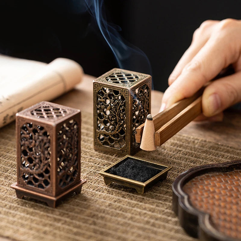 Alloy Censer Incense Holder Square Vertical Incense Burner Indoor Aromatherapy Home Ornament Chinese Incense Burners Oasis Select