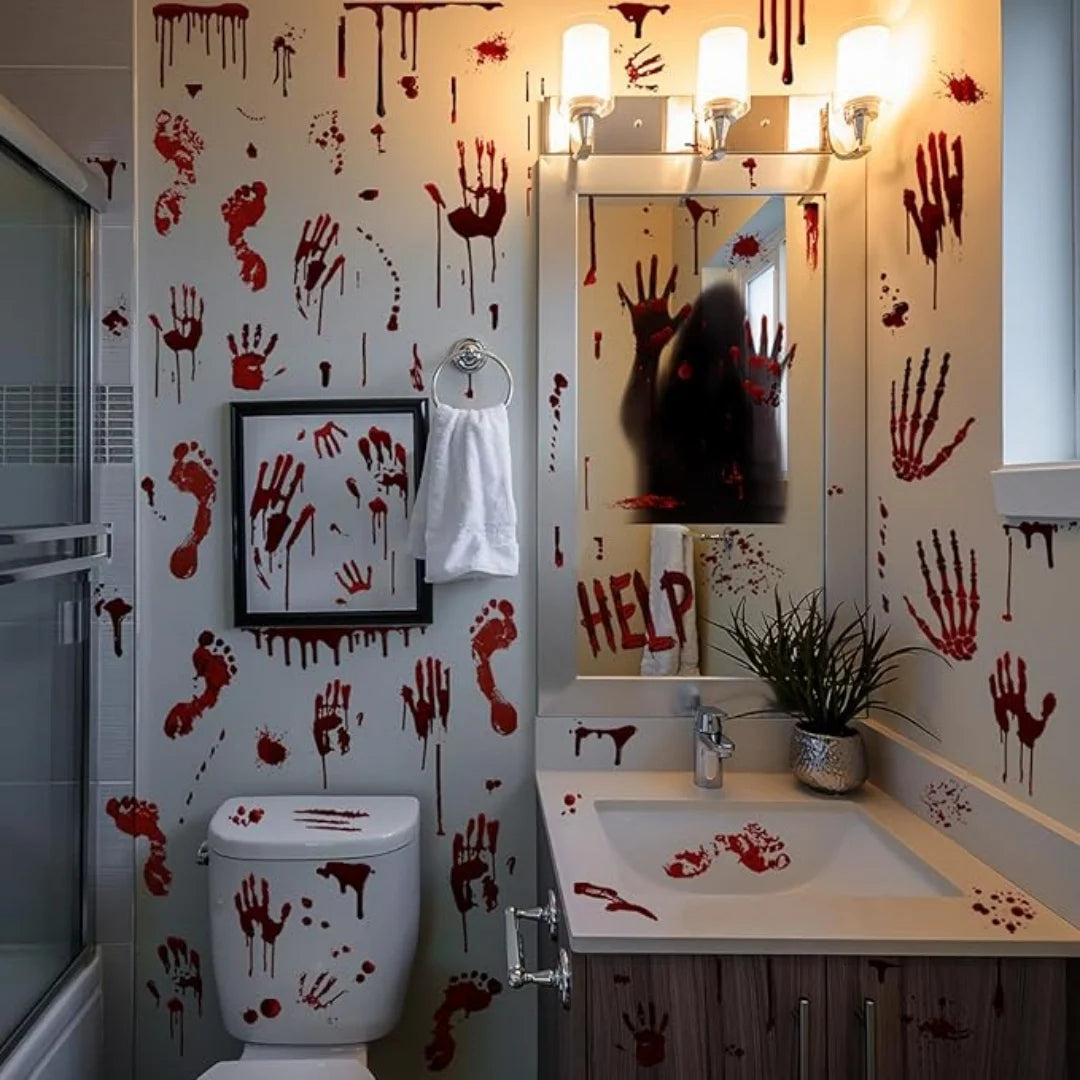 Halloween Wall Doors Windows Stickers Blood Handprint Footprint Skull Pattern Halloween Party Scene Decor Supplies Horror Props Oasis Select