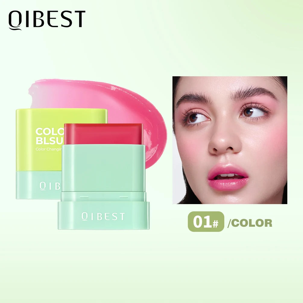 QIBEST 3 Colors Jelly Blush Stick Lip Balm Eyes 3-in-1 Multi-Use Matte Blush Moisturize Brighten Lipstick Watercolor Cosmetics Oasis Select 01