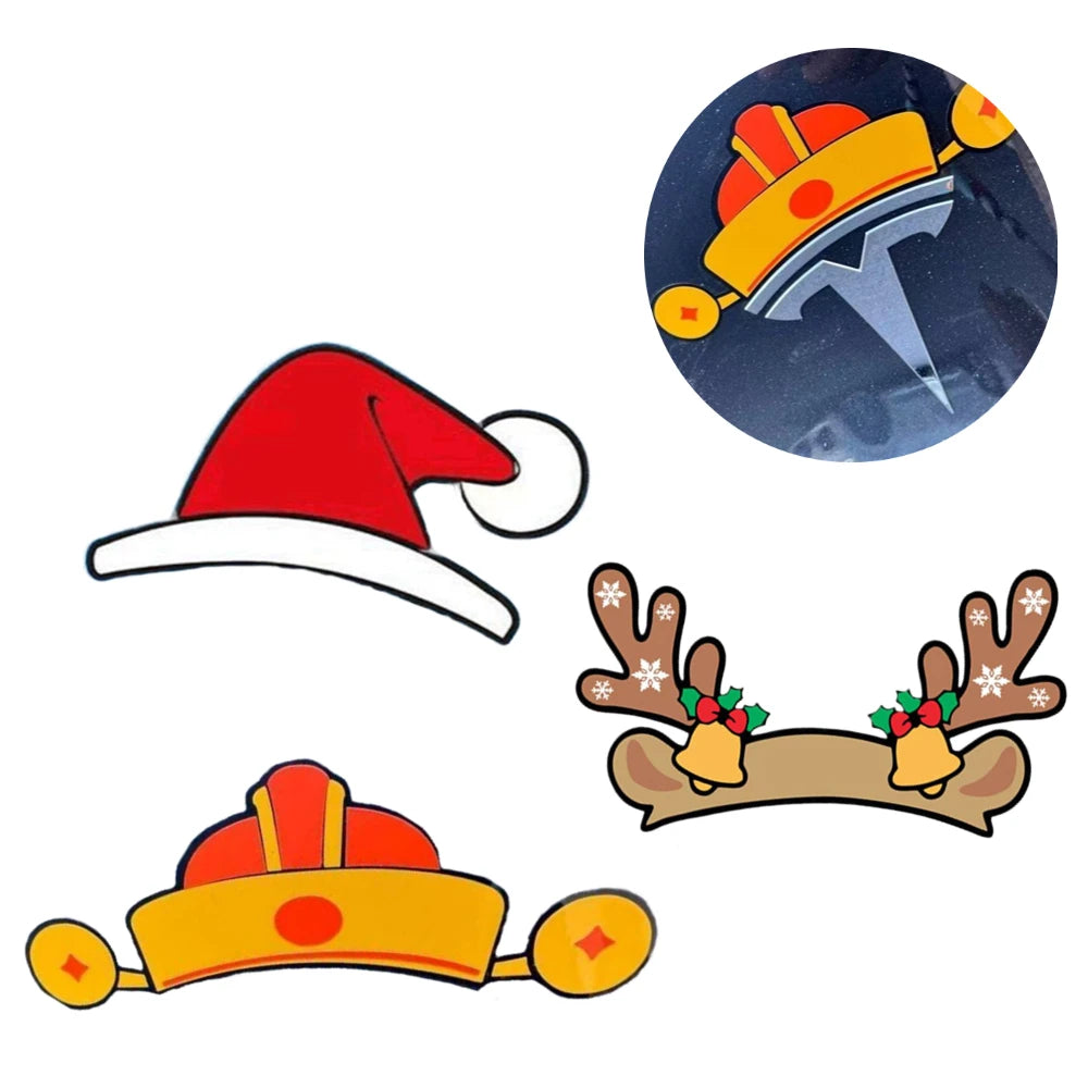 Tesla Christmas Emblem Sticker – Santa Hat, Elk & Festive Designs