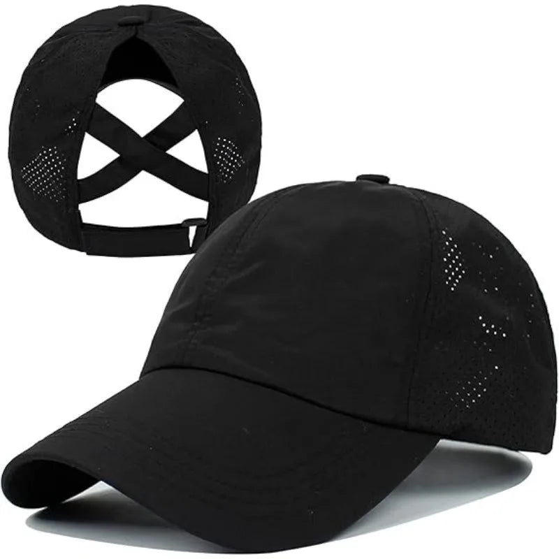 [Breathable Quick Drying Baseball Cap] Unisex Sun Hat with Ponytail Hole Baseball Cap-Suitable for Running and Daily Casual Wear Oasis Select black