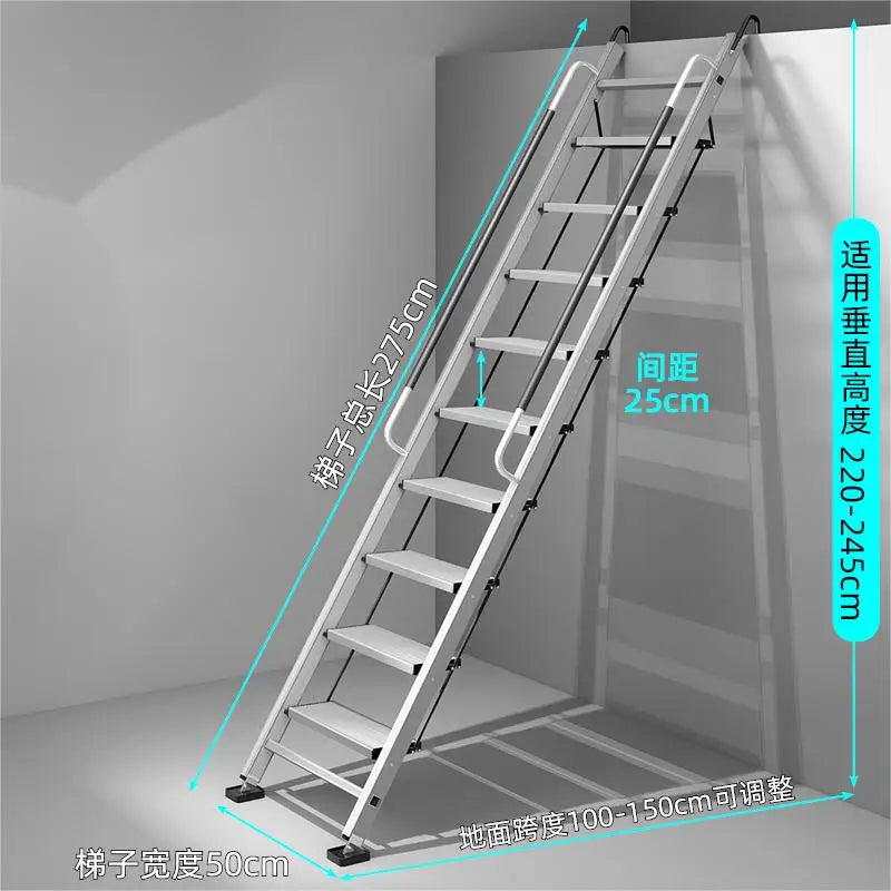 Ladder,household Aluminum Alloy Folding Telescopic Platform, Staircase,indoor Handrail,thickened Mobile Portable Climbing Ladder Oasis Select Attic Silver 11Steps