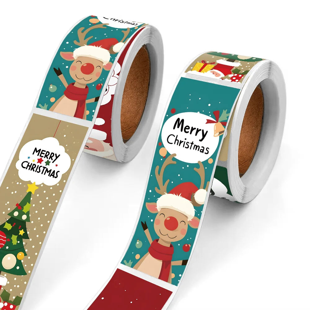 120pcs Christmas Stickers Roll - Cute Santa Polar Bear, Merry Christmas - for Gift Wrapping, Packaging - Paper-Based Oasis Select