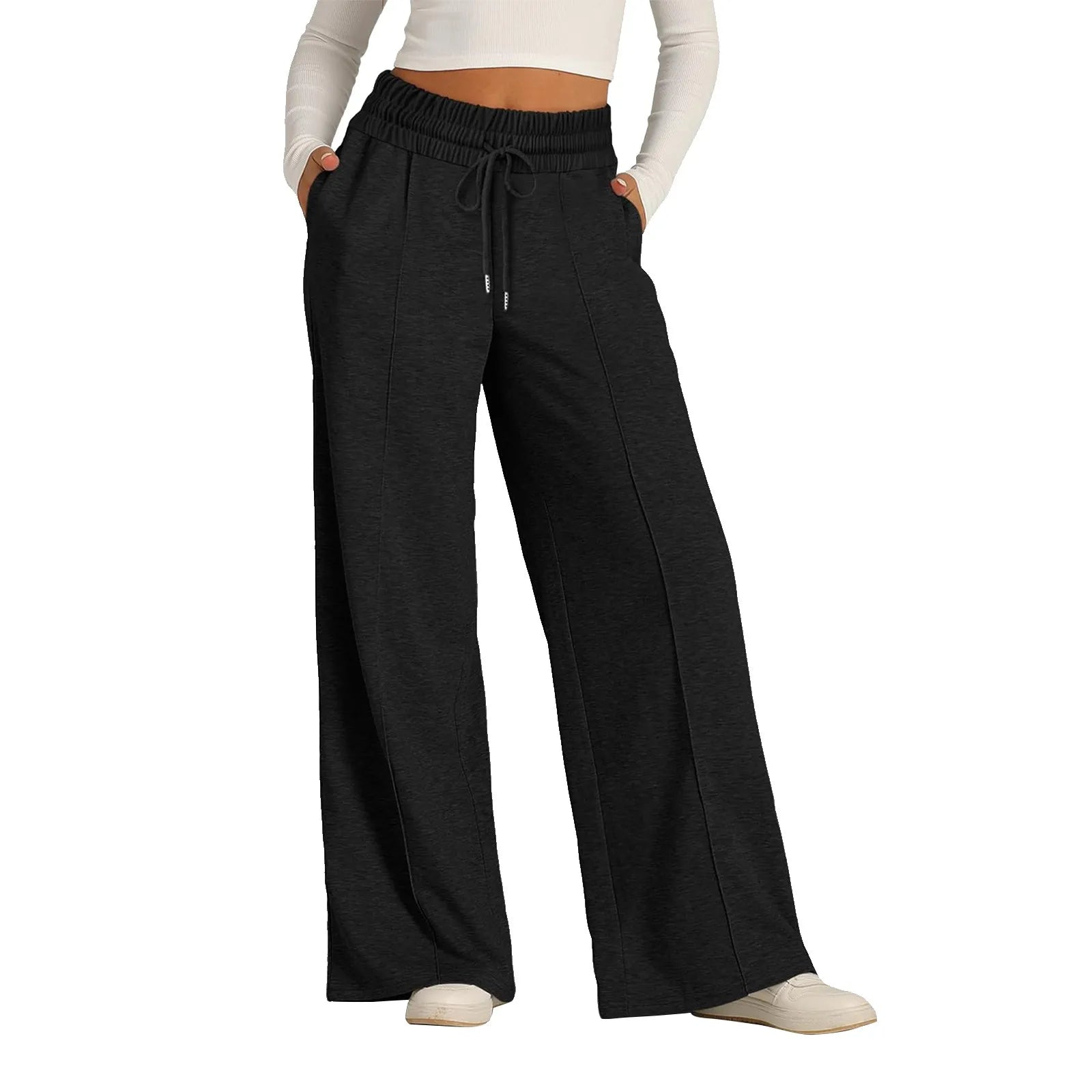 Women's Fleece Lined Wide Leg Sweatpants – High Waist Joggers Wide Leg Sweatpants Oasis Select Black L