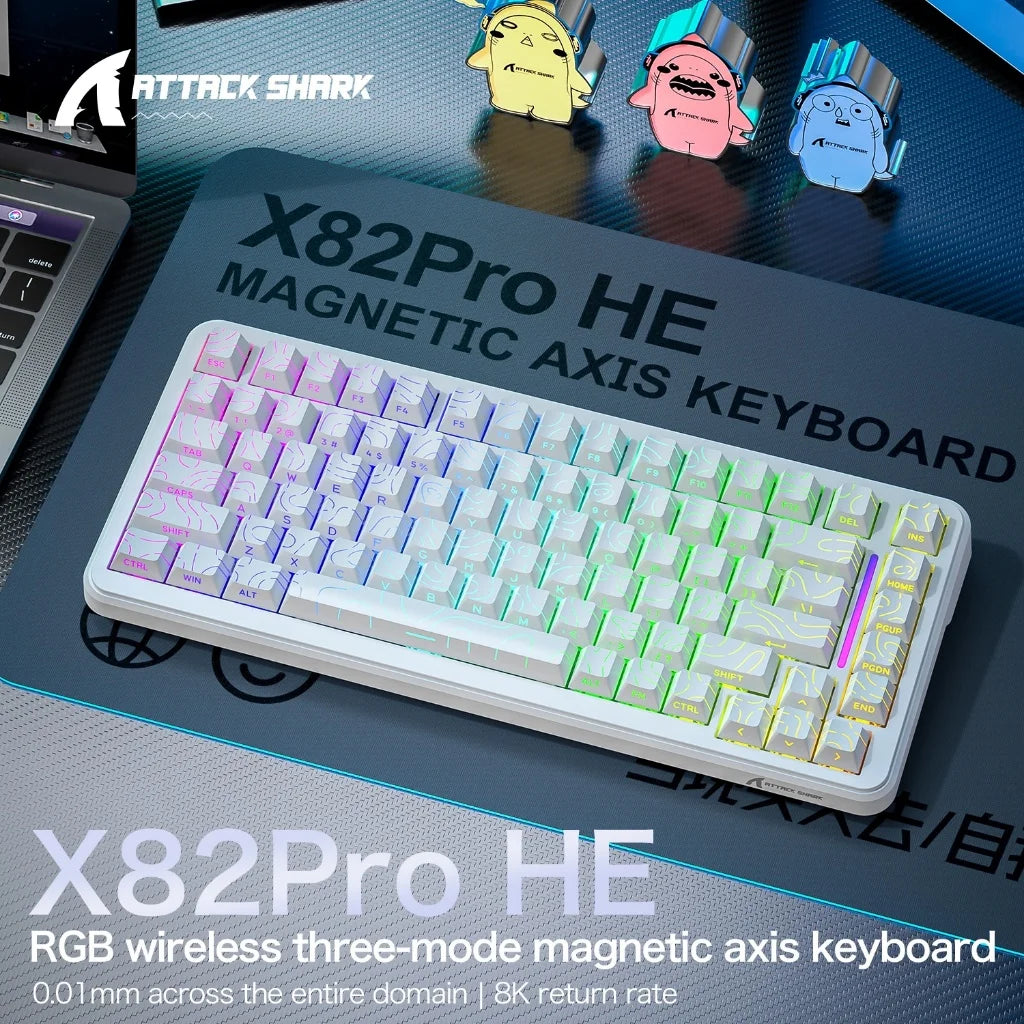 ATTACK SHARK X82Pro HE Wireless Magnetic Axis Gaming Keyboard 8KHz Rate 0.01mm RT Precision 5000mAh Tri Mode RGB 82 Keys PBT Oasis Select