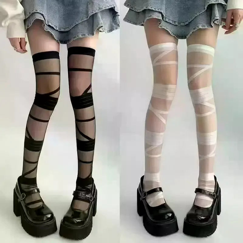 Lolita Women Stockings Ultra-thin 1 Pair Transparent Crystal Silk Fashion Socks Girls Breathable Mesh for Summer Wear Oasis Select
