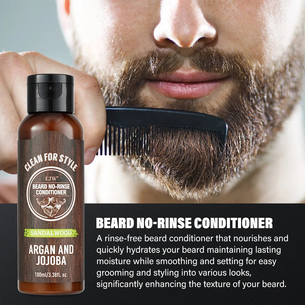 EJW Sandalwood Beard Shampoo & Conditioner Set – Argan & Jojoba Beard Care Set Oasis Select