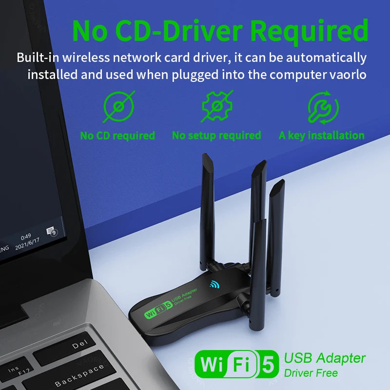 Dual Band 1200Mbps WiFi USB Adapter 2.4G/5.8Ghz Wi-Fi5 Dongle 4 Antenna USB3.0 Wireless Receiver For PC/Laptop No CD Driver Free Oasis Select